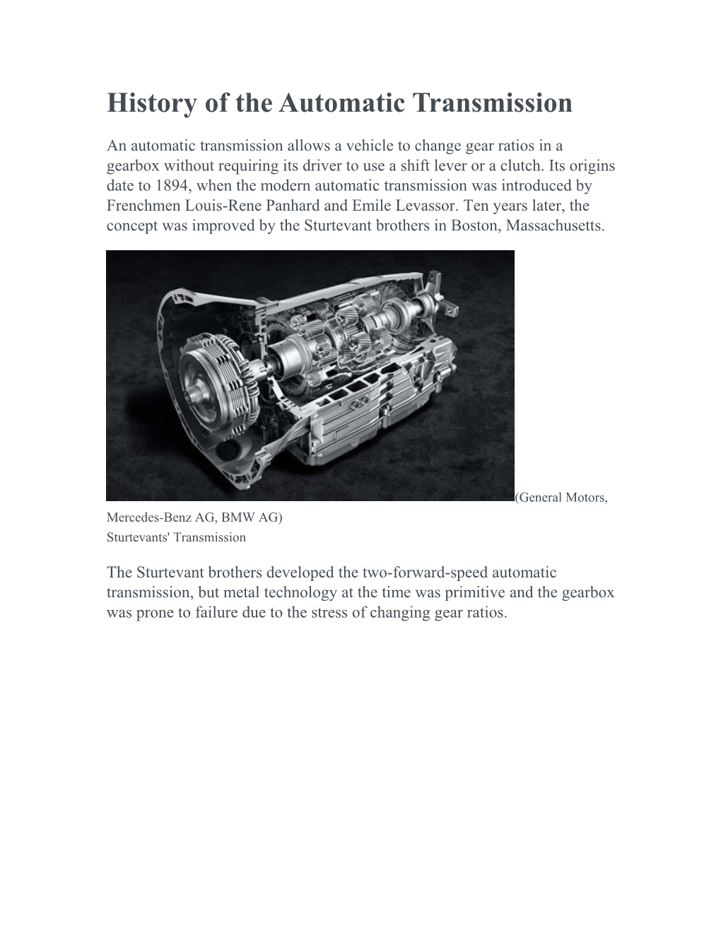 History of the Automatic Transmission