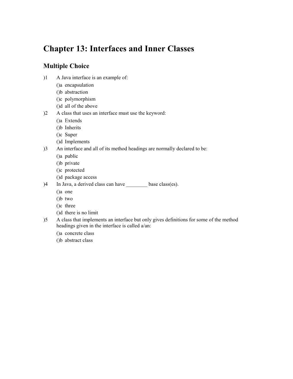 Chapter 13: Interfaces and Inner Classes