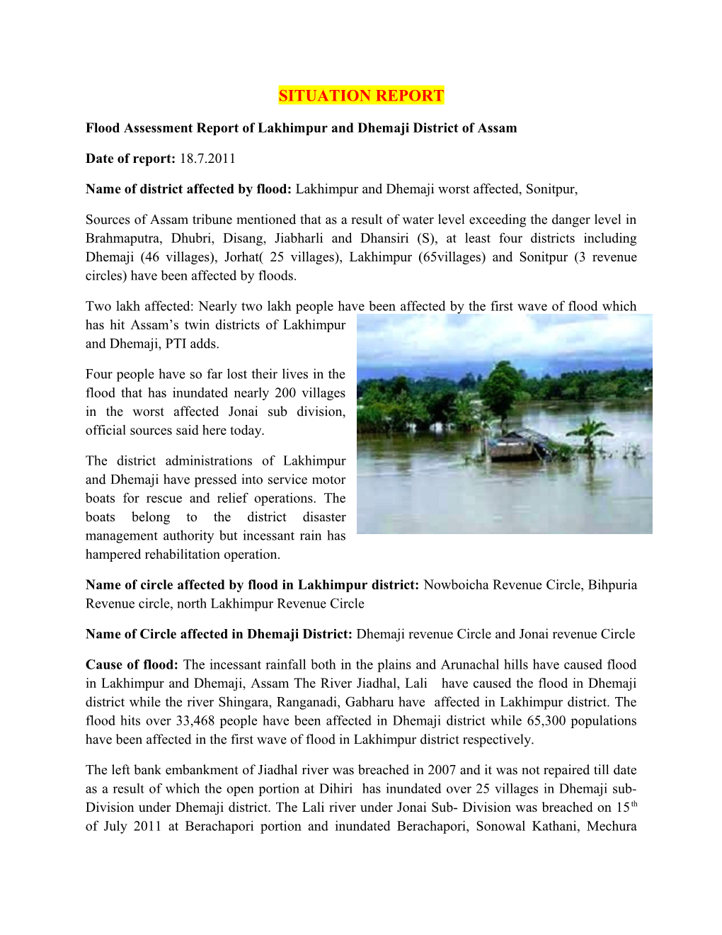 Flood Assessment Report of Lakhimpur and Dhemaji District of Assam