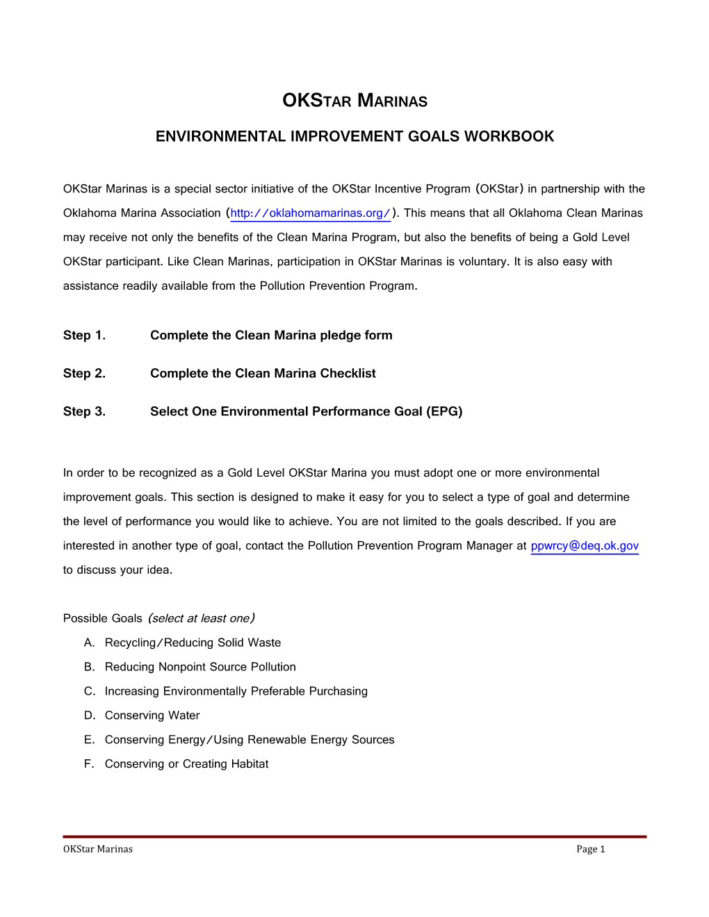 Environmental Improvement Goals Workbook