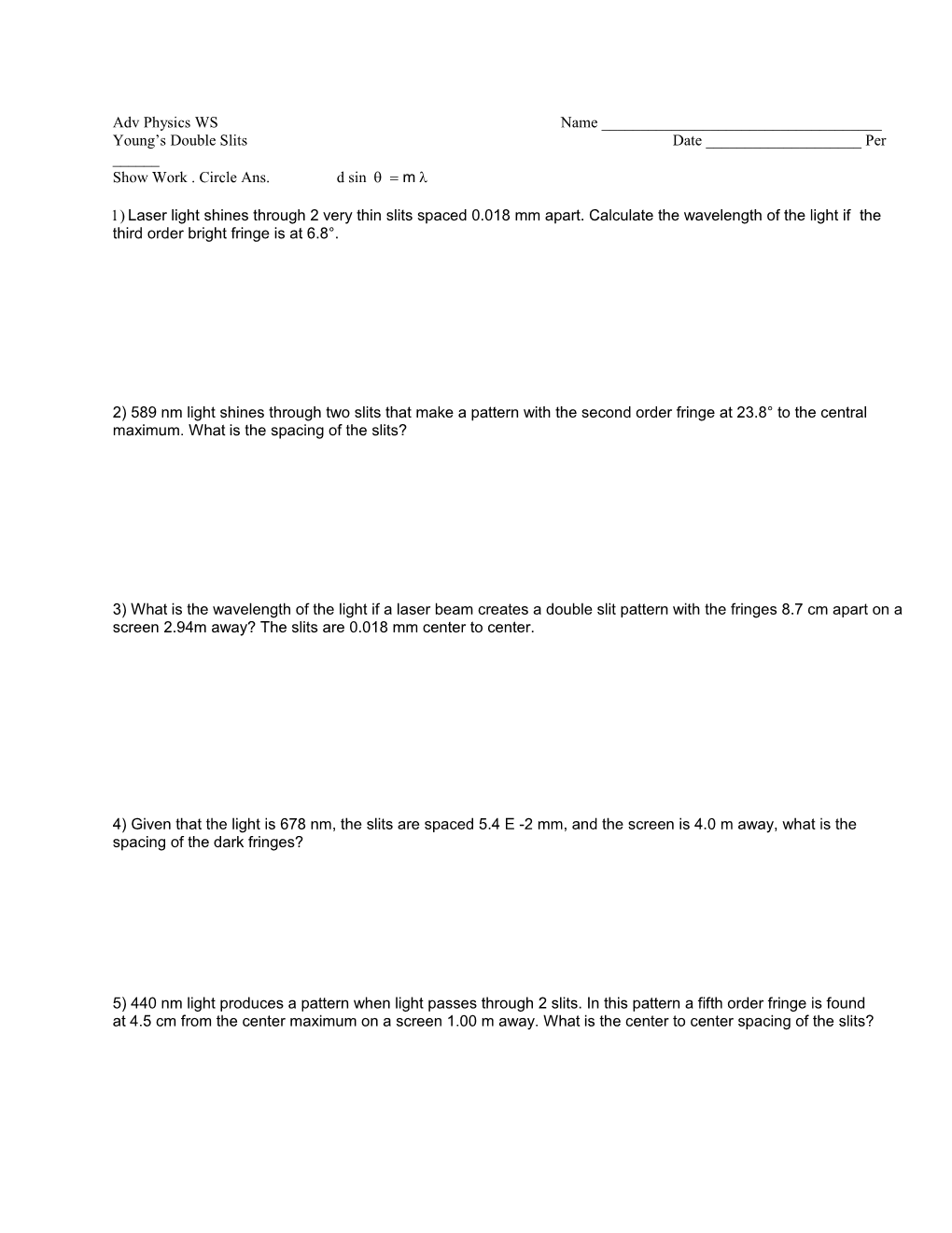 Adv Physics WS