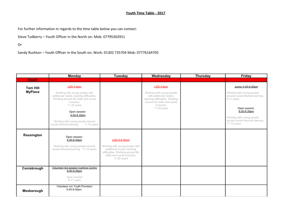 Youth Time Table - 2017