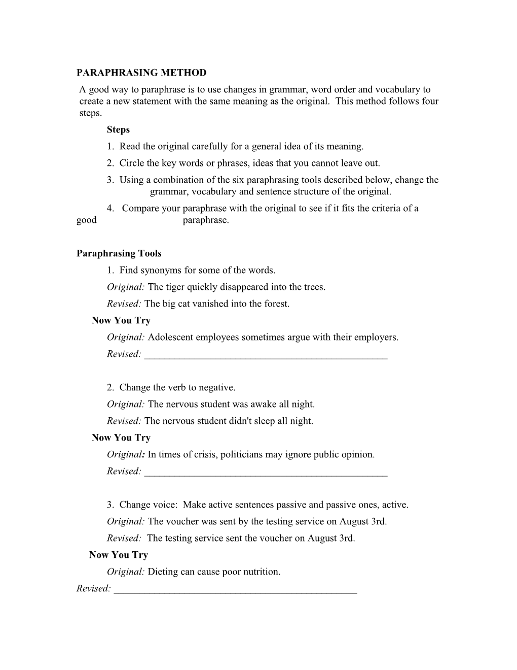 Paraphrasing Method