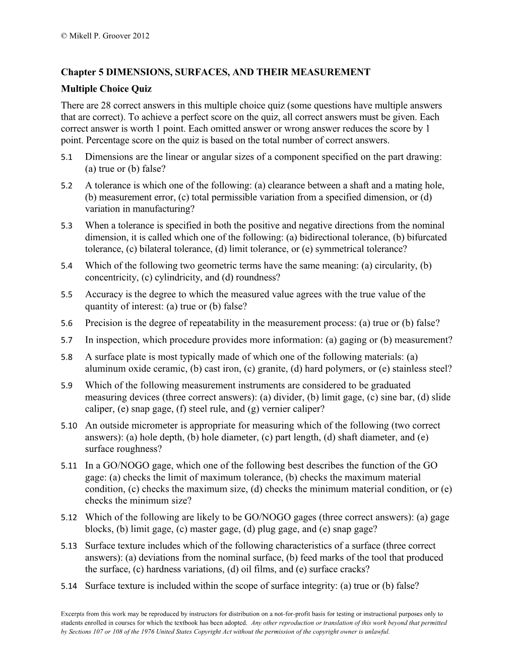 Chapter 5 DIMENSIONS, SURFACES, and THEIR MEASUREMENT