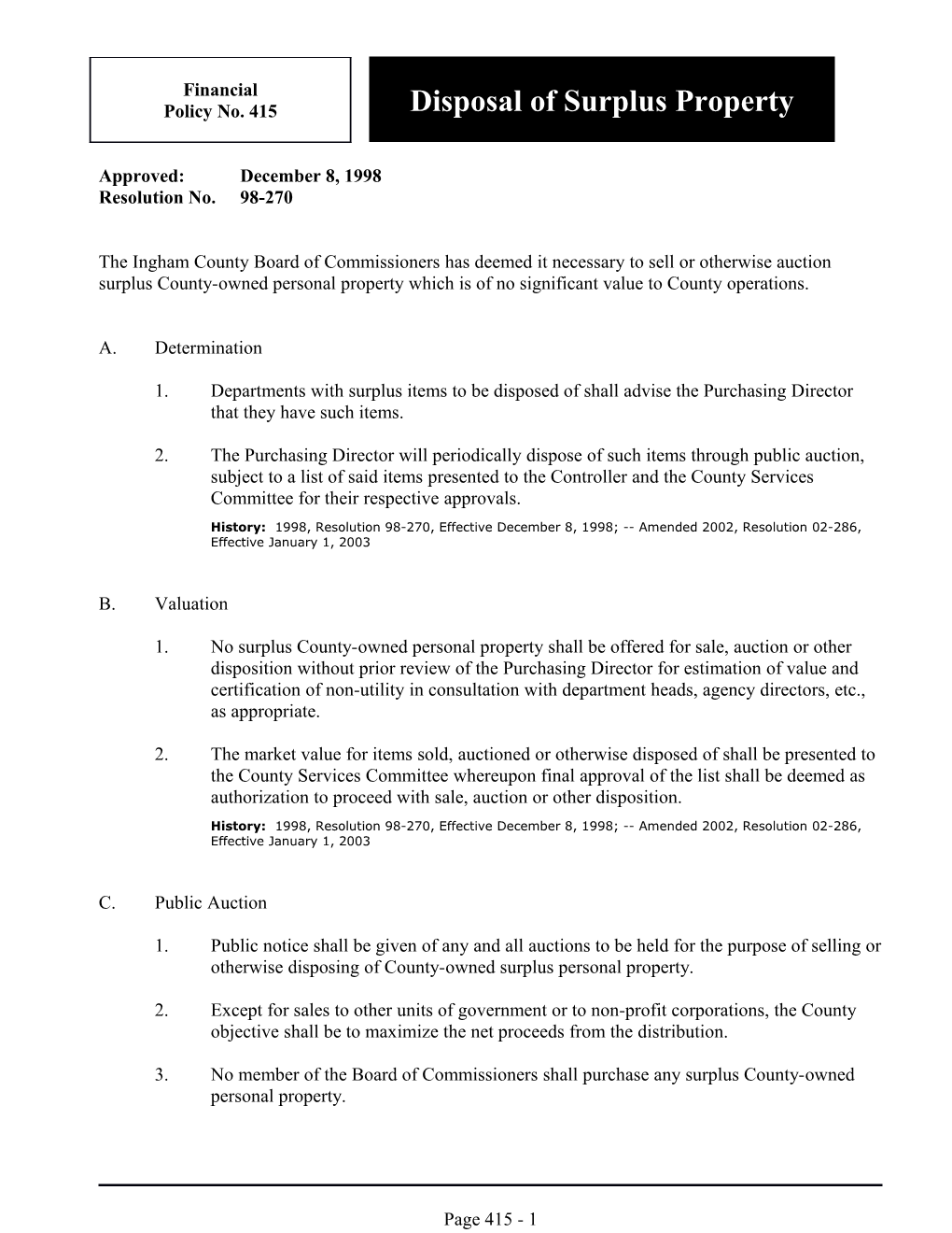 Disposal of Surplus Property Policy