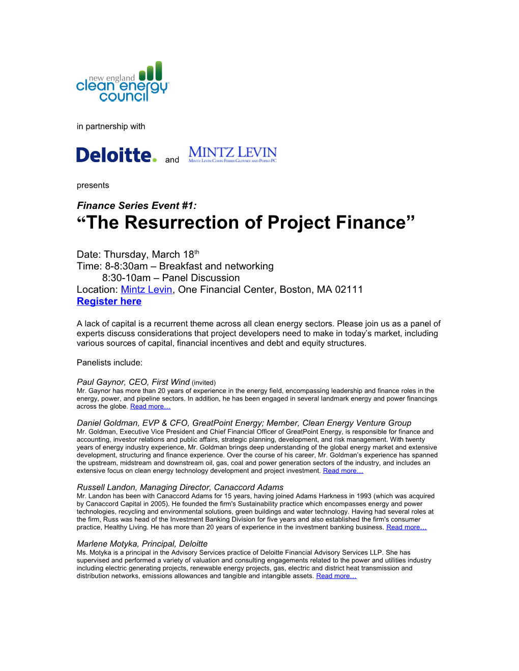 The Resurrection of Project Finance