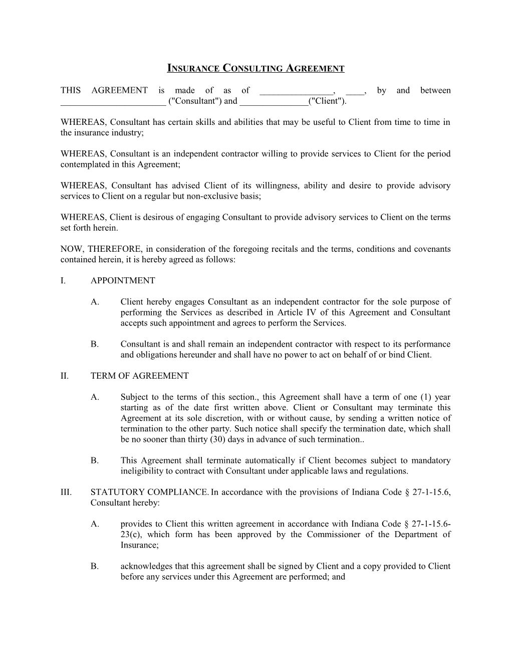 Insurance Consulting Agreement (Long Form)