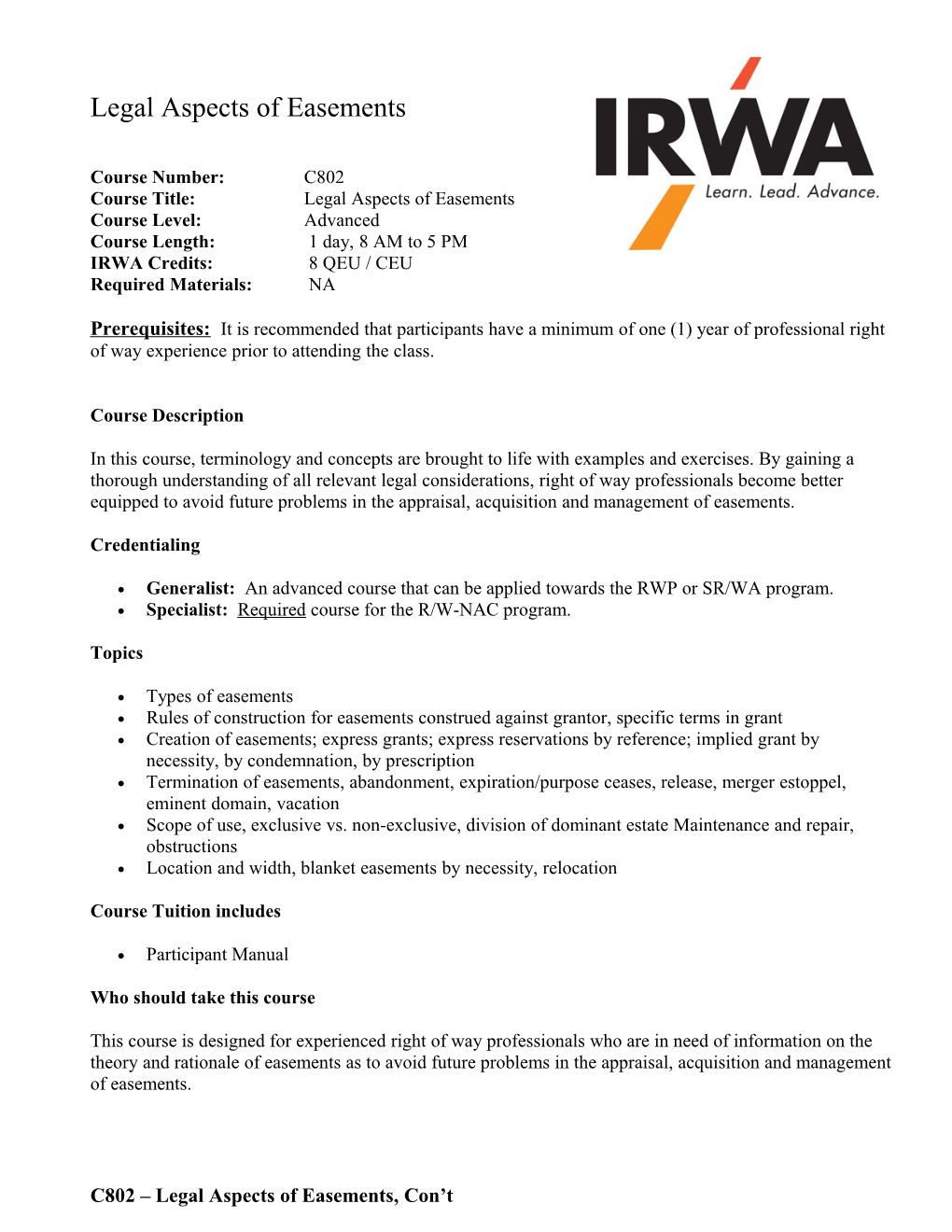 Course Title: Legal Aspects of Easements