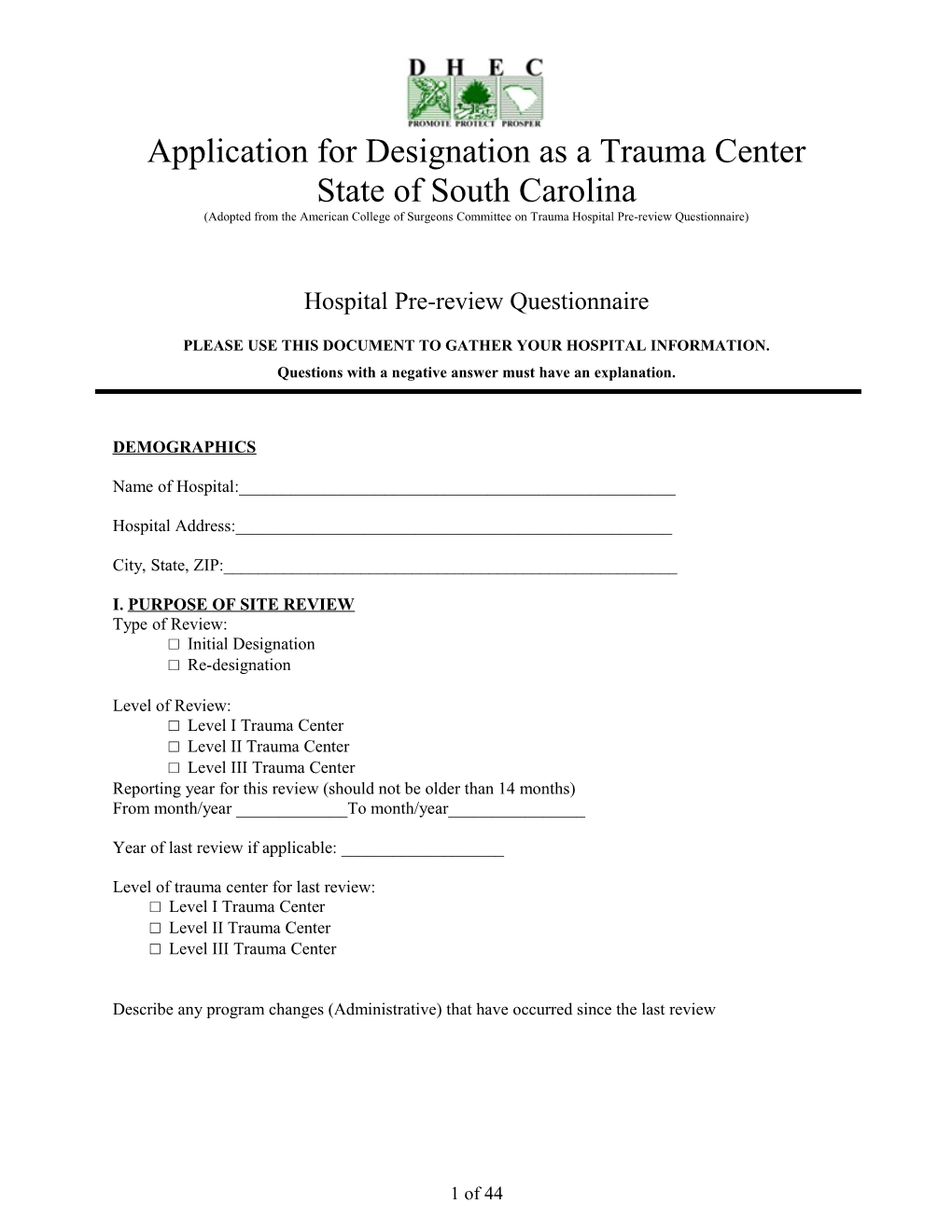 Please Use This Document to Gather Your Hospital Information