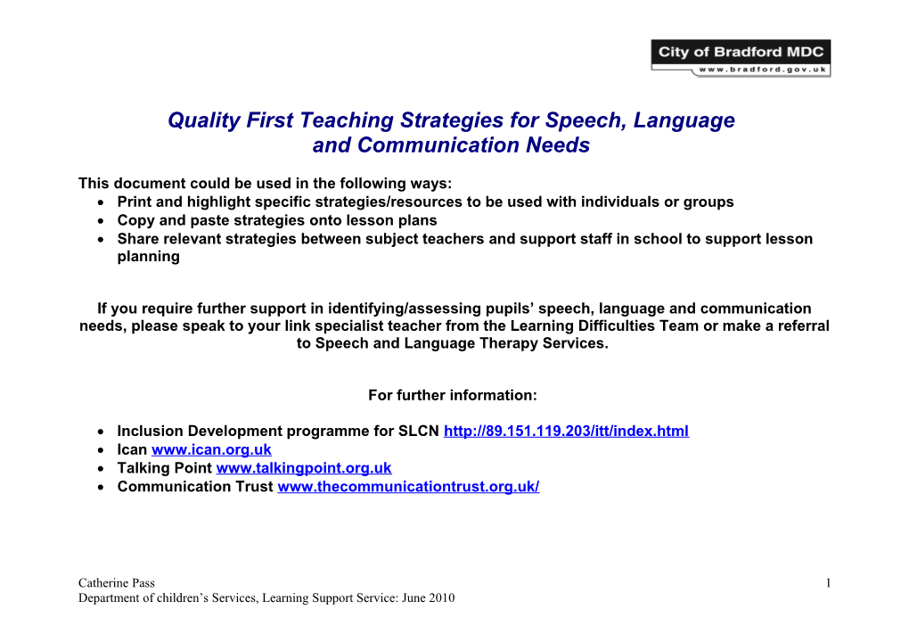 Quality First Teaching Strategies for Speech, Language
