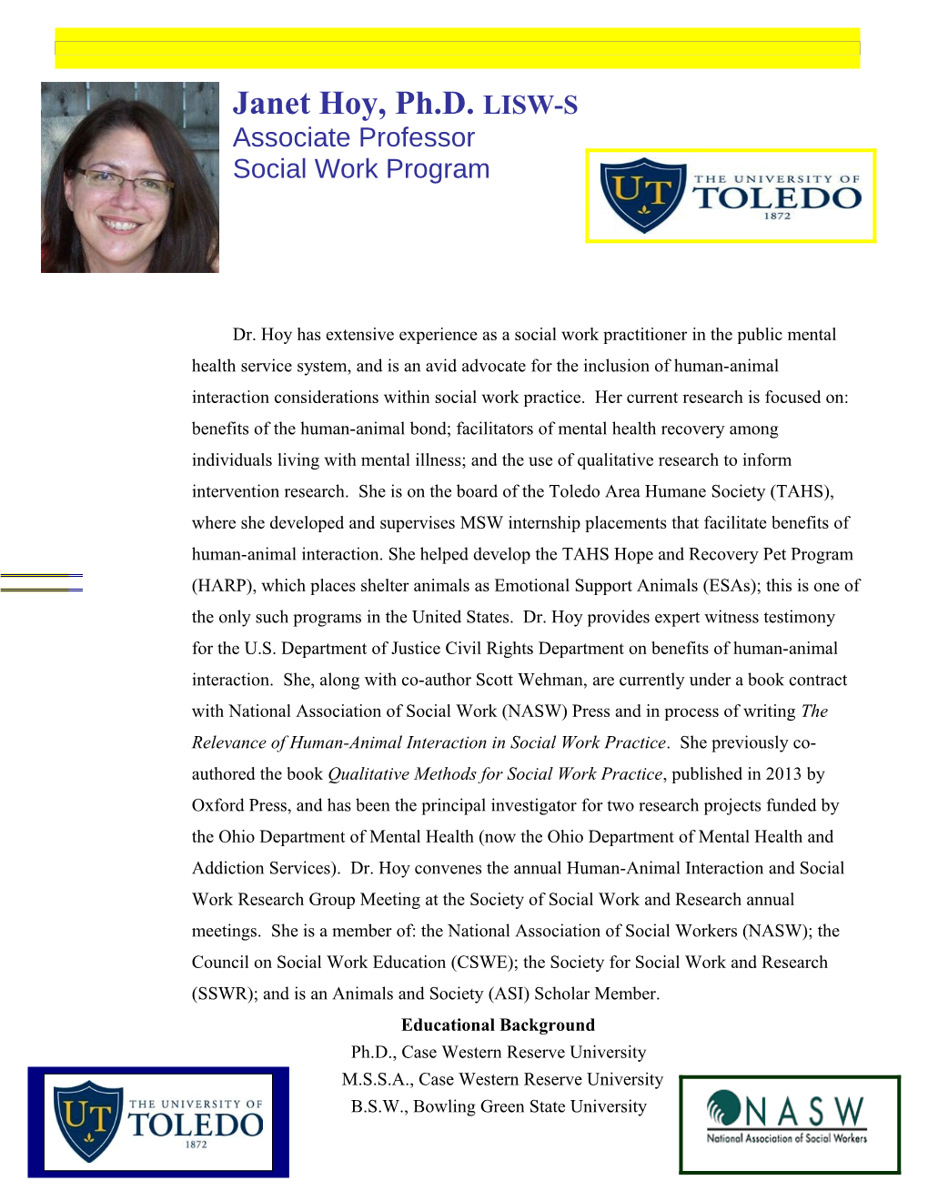 Sherry Tripepi, MSW, LISW, Is a Visiting Professor in the Social Work Department at The