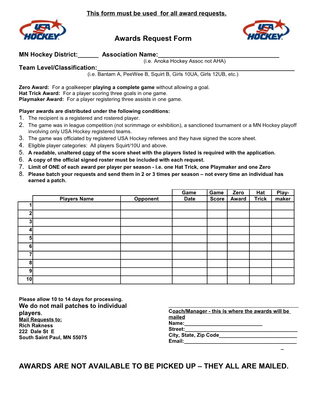 Awards Request Form