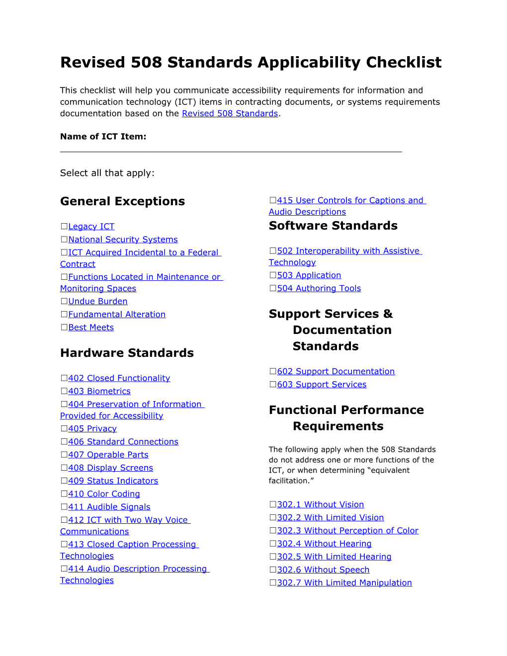 Revised 508 Standards Applicability Checklist