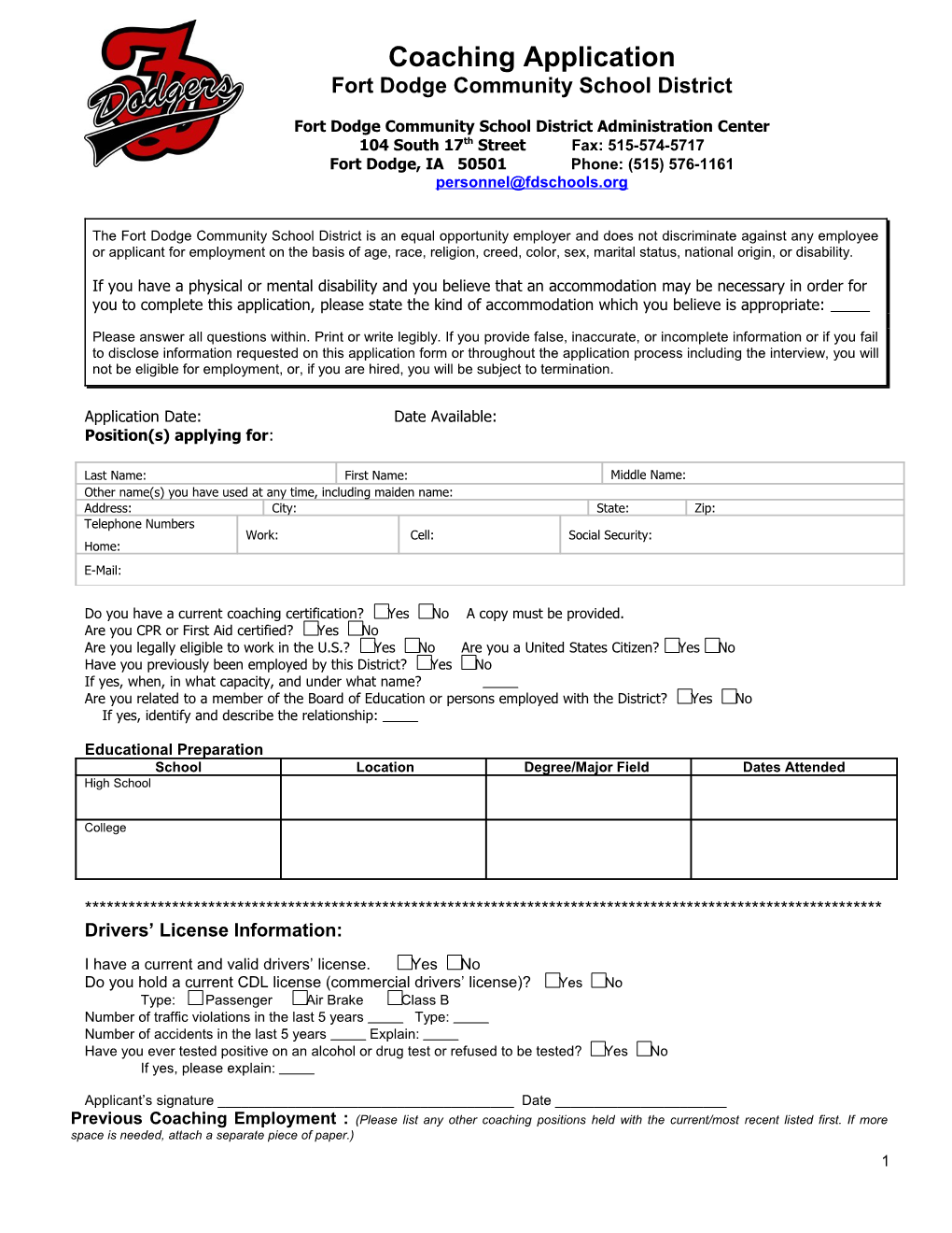 Classified Staff Application s1
