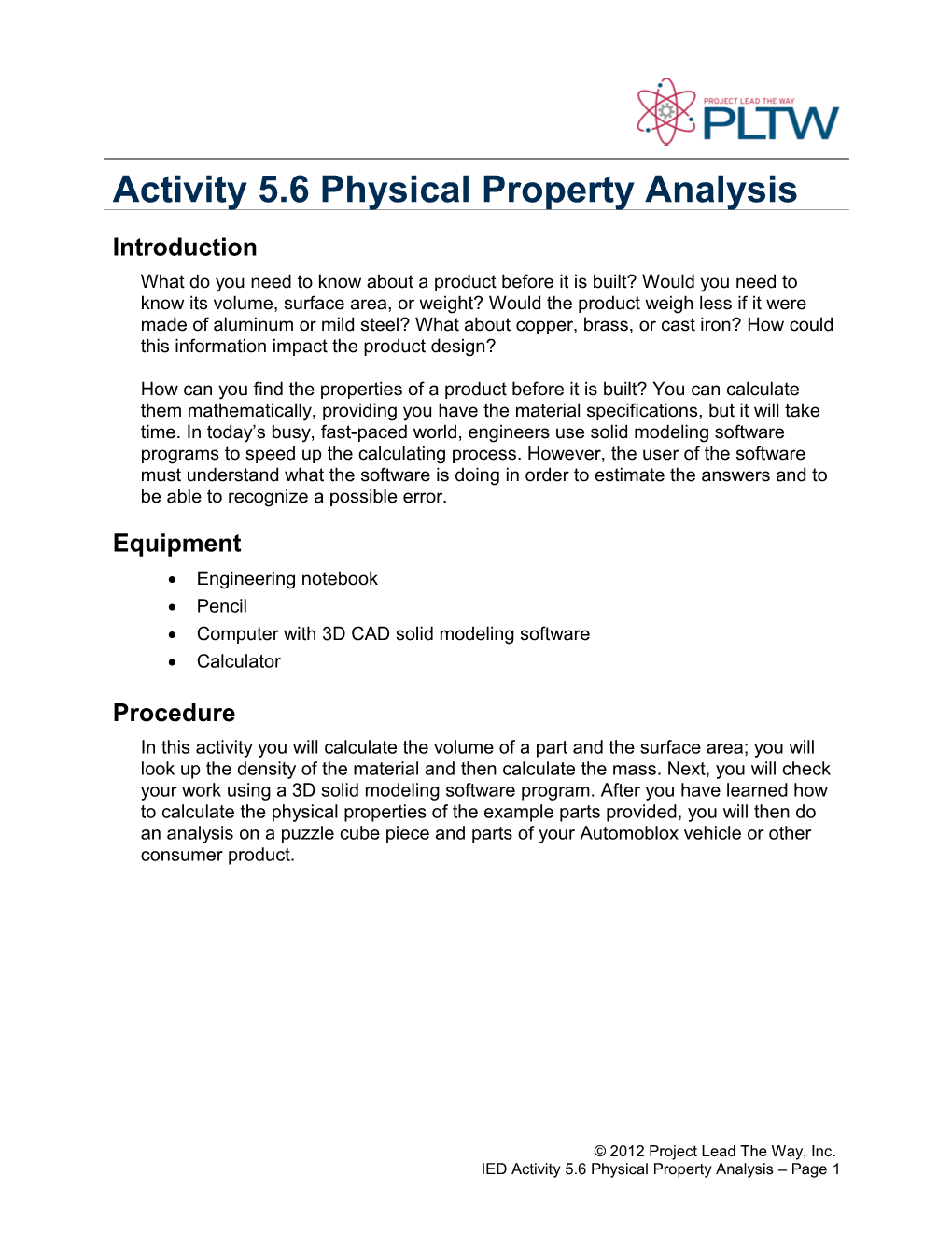 Activity 5.6 Physical Property Analysis