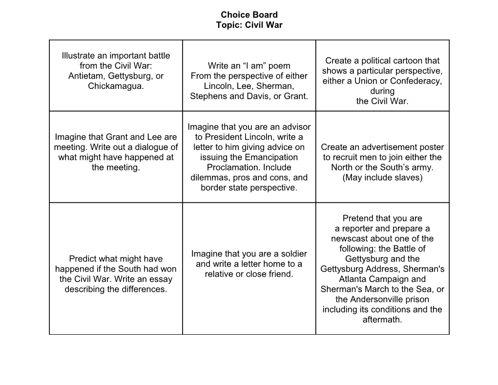 Sample Choice Board