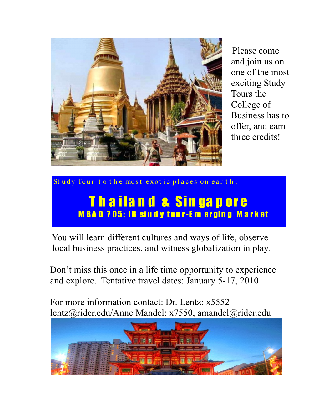 Mbad 705: International Business Study Tour: Emerging Markets: Thailand & Singapore