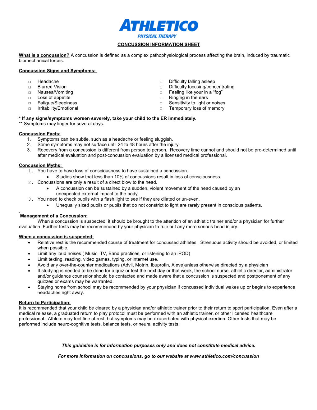 Concussion Information Sheet