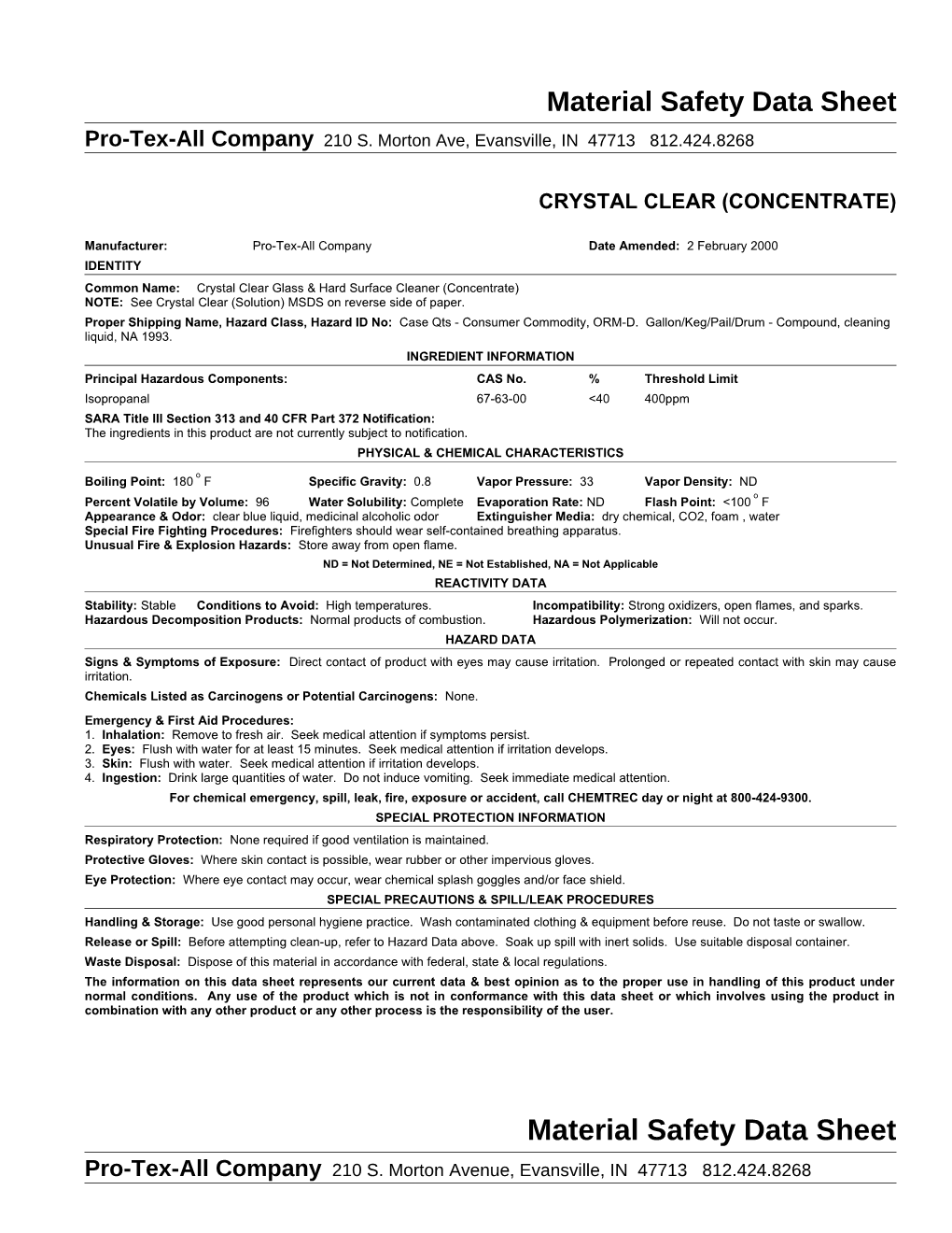 Material Safety Data Sheet s57