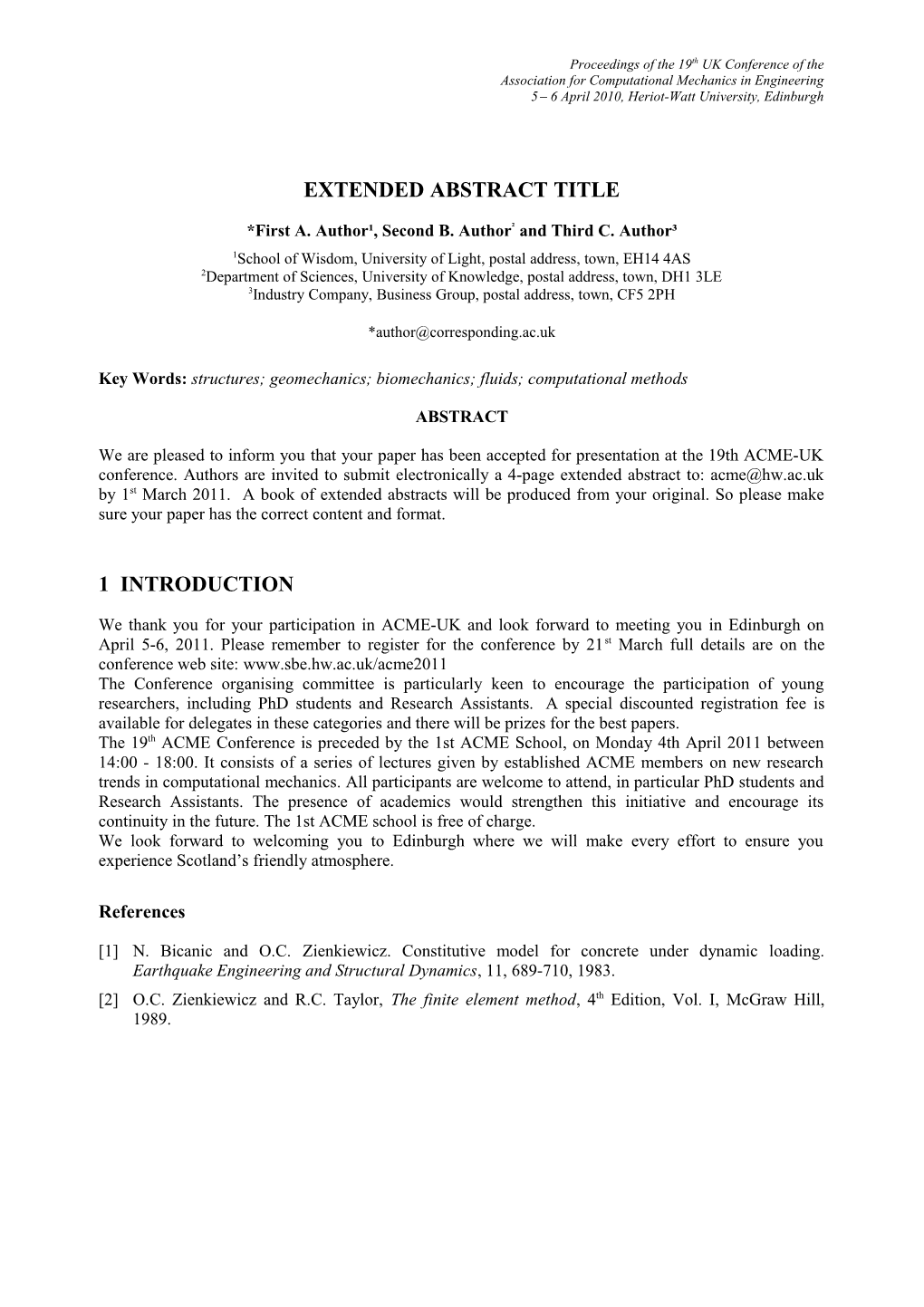 Instructions To Prepare The Abstract For The International Conference On Adaptive Modeling And Simulation