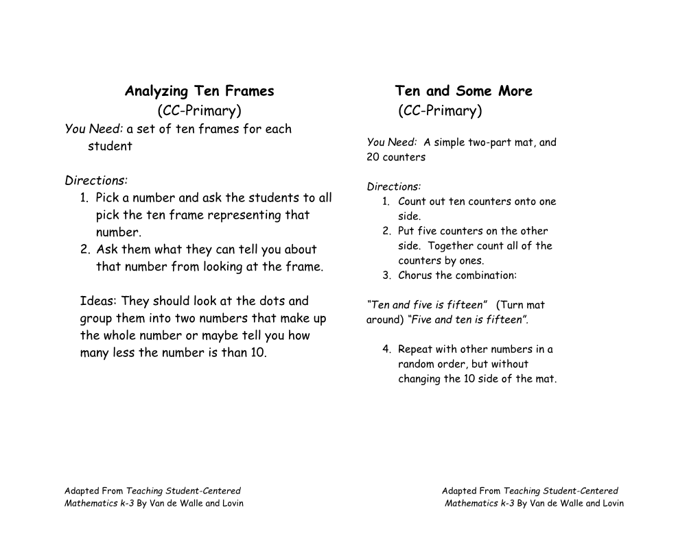 Analyzing Ten Frames