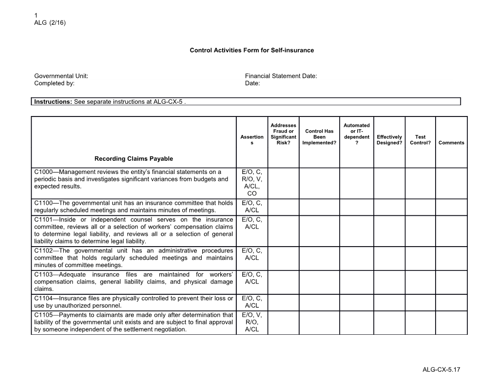 ALG CX 5 17 Self Insurance