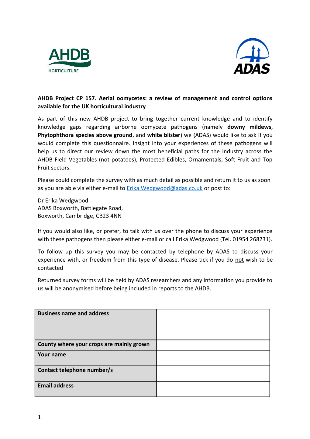 AHDB Project CP 157. Aerial Oomycetes: a Review of Management and Control Options Available