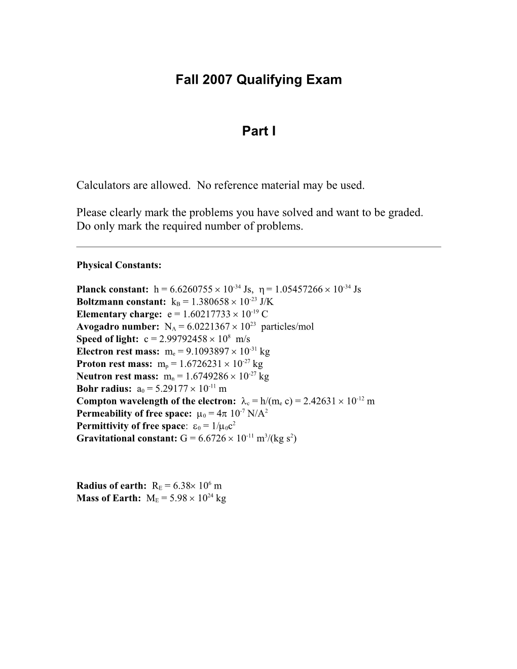 Fall 2007 Qualifying Exam