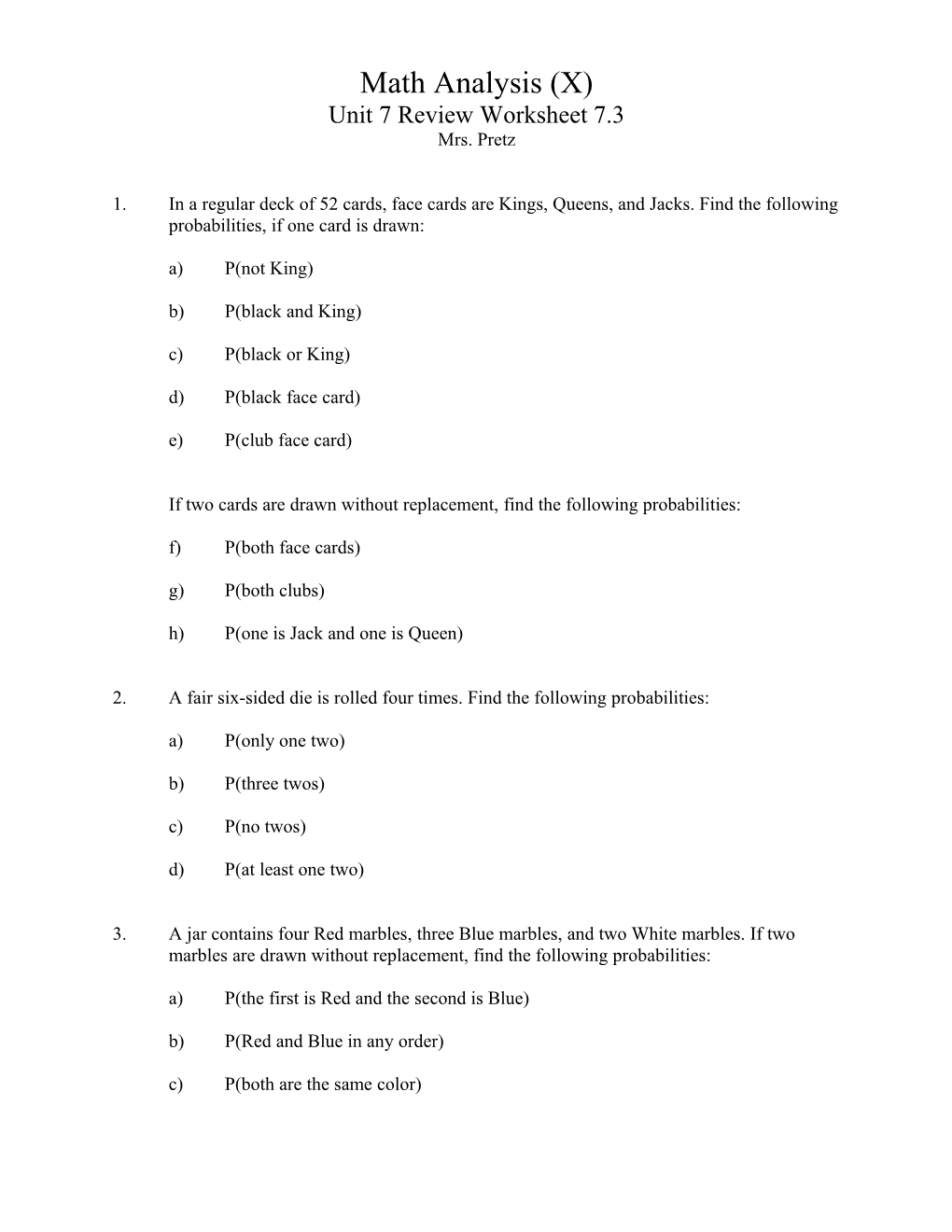 Unit 7 Review Worksheet 7.3