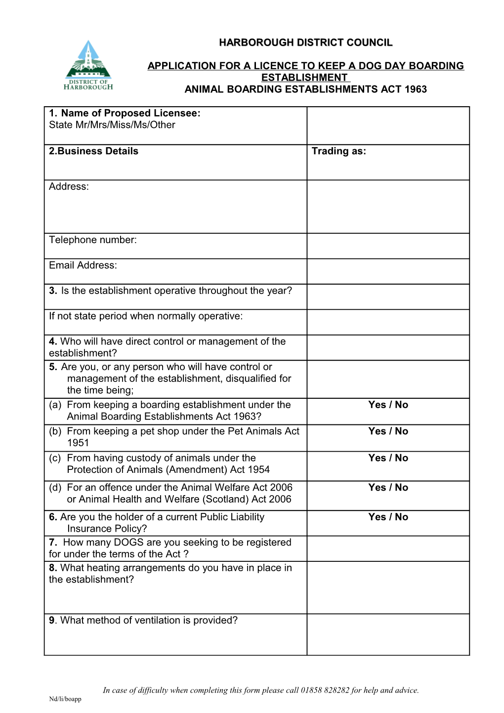 Riding Establishment Application