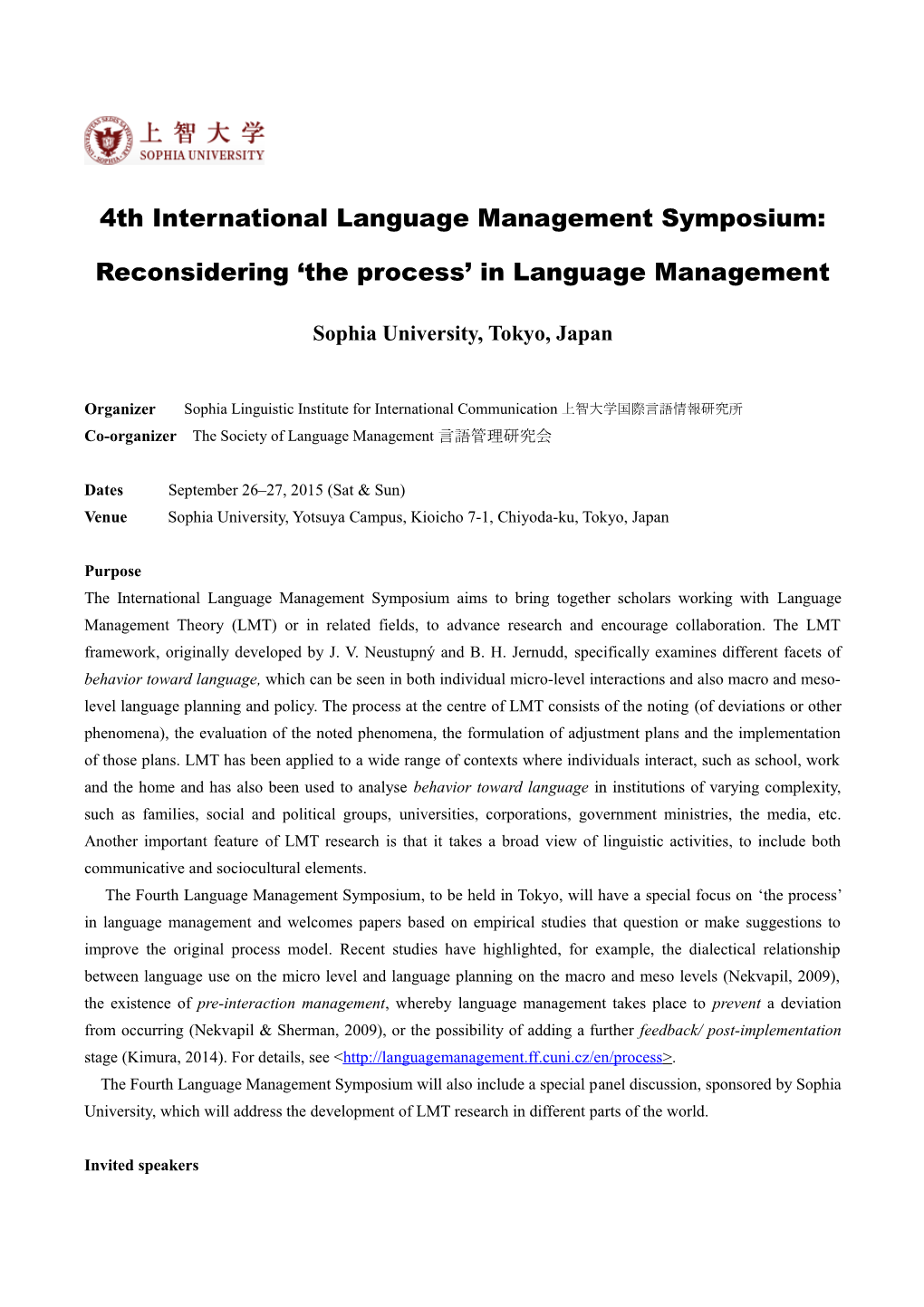 4Th International Language Management Symposium: Reconsidering the Process in Language
