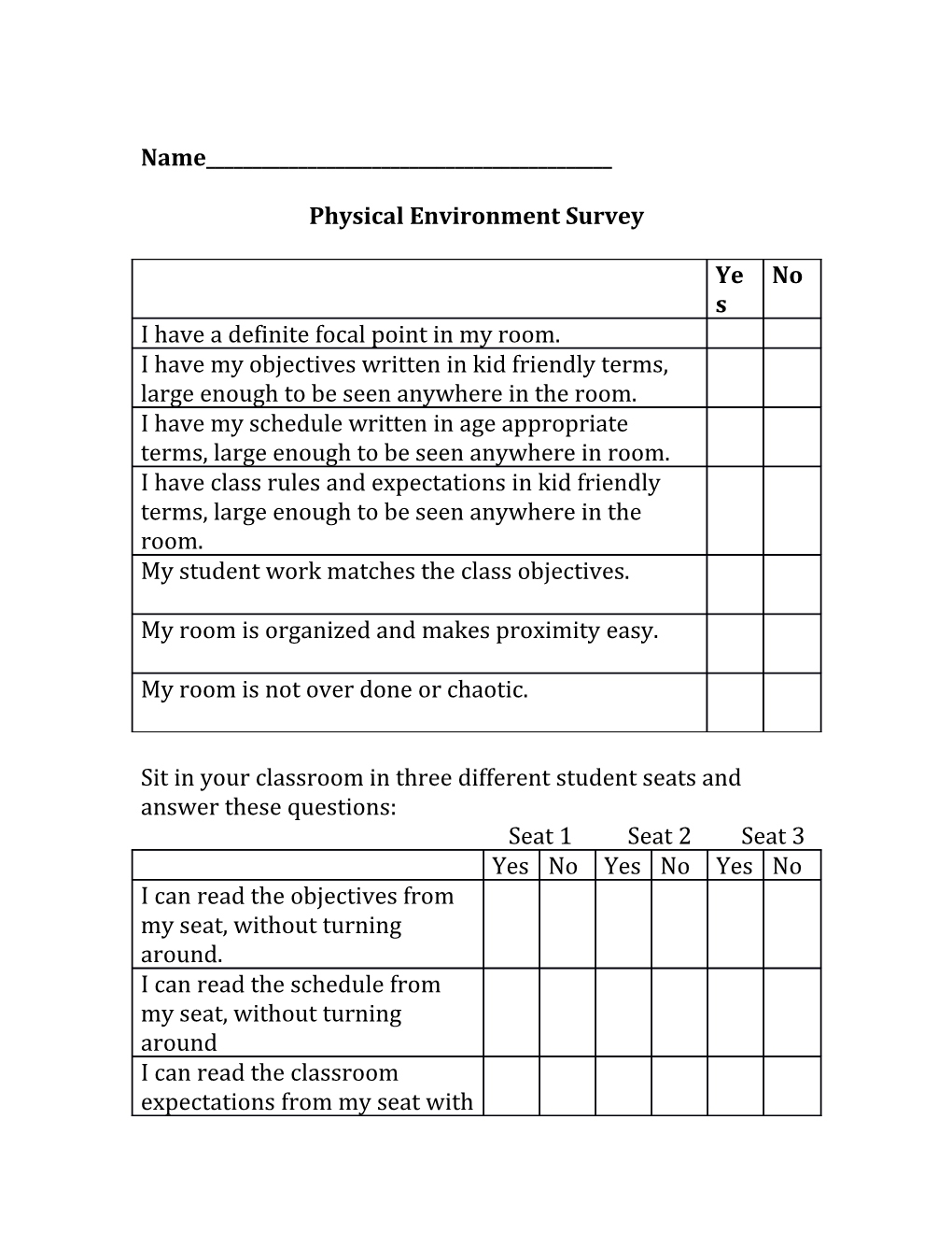 Physical Environment Survey