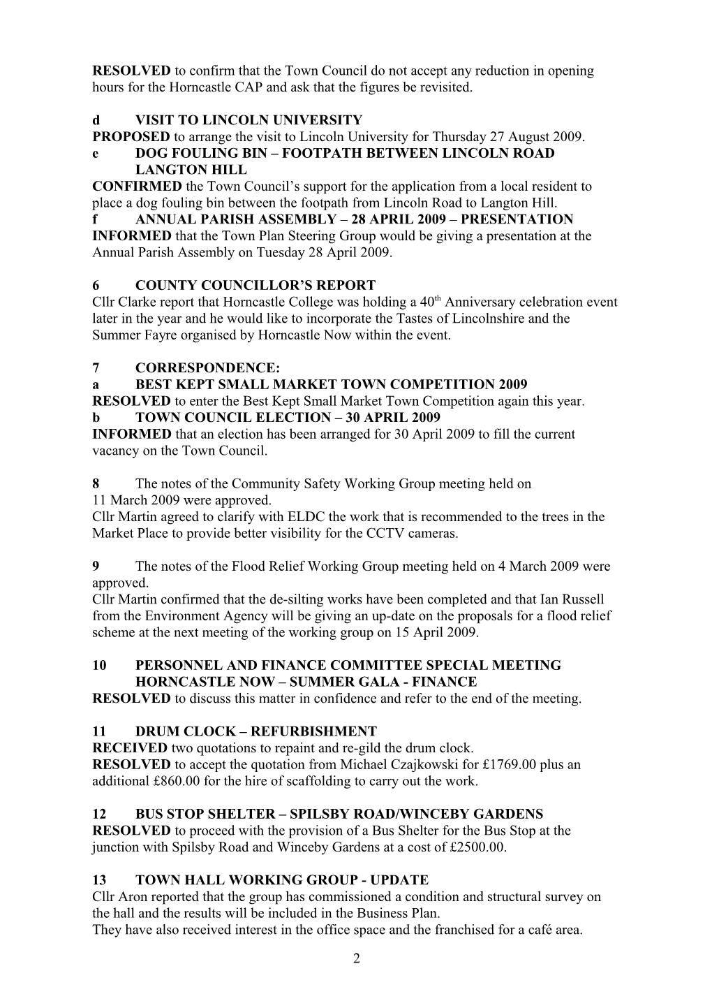 Minutes of the Meeting of Horncastle Town Council