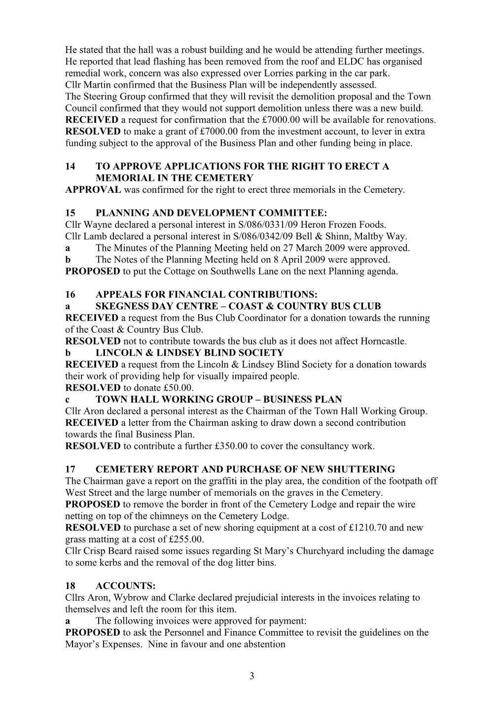 Minutes of the Meeting of Horncastle Town Council