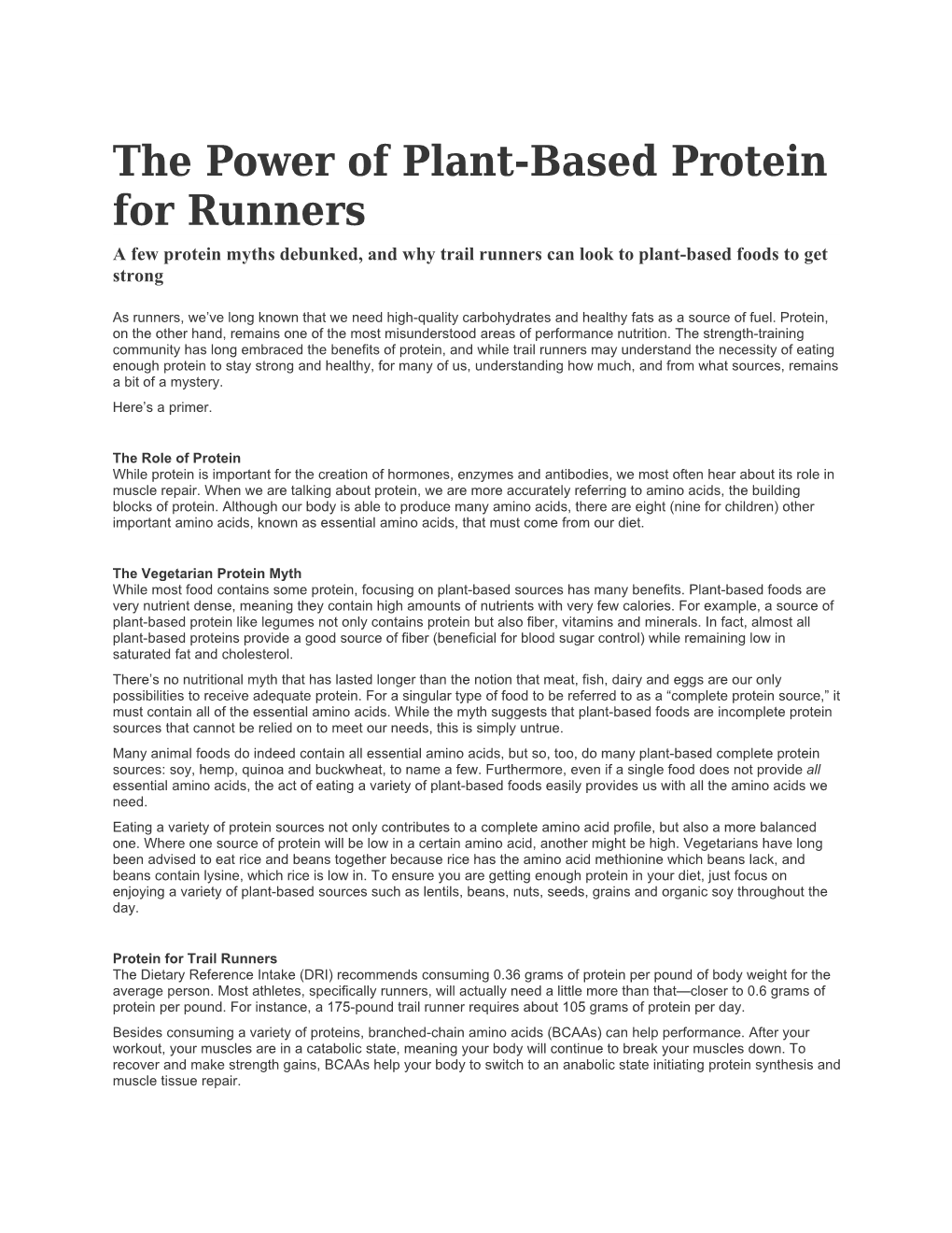 The Power of Plant-Based Protein for Runners