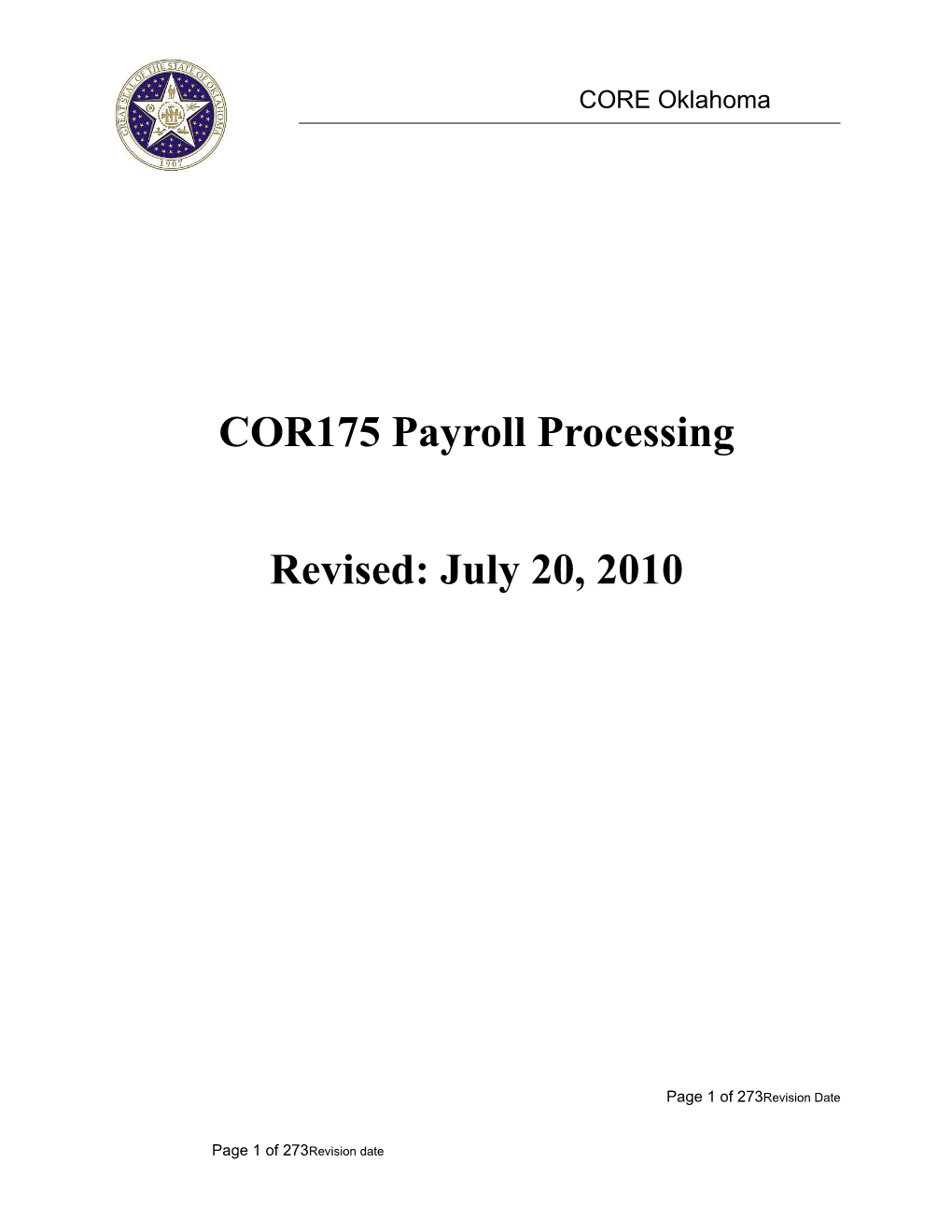 COR 175 Payroll Processing Manual