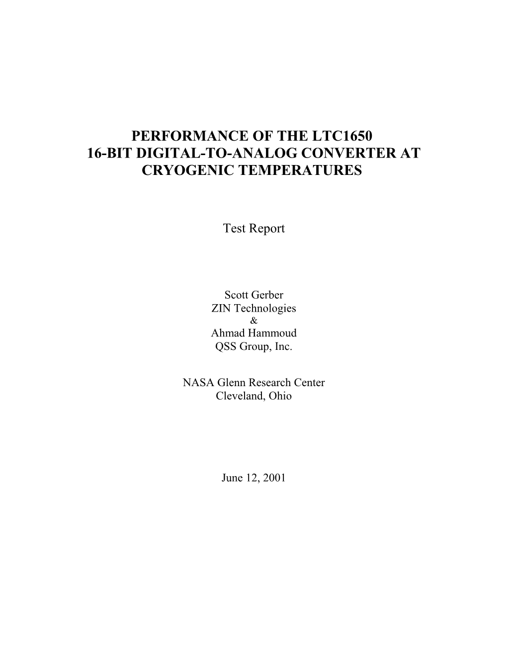 Performance of the Ltc1650 16-Bit Digital-To-Analog Converter at Cryogenic Temperatures