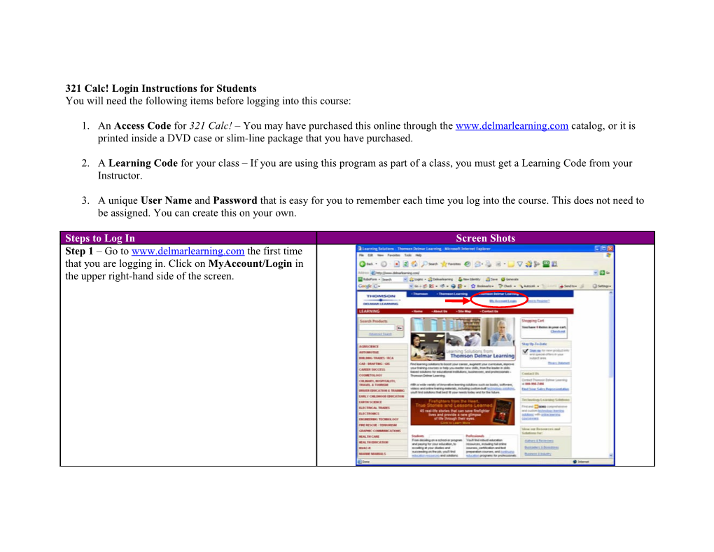 321 Calc! Login Instructions for Students