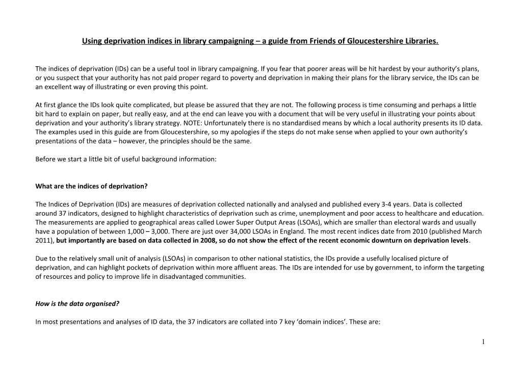 Using Deprivation Indices in Library Campaigning a Guide from Friends of Gloucestershire