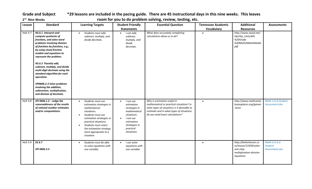 2Nd Nine Weeks Room for You to Do Problem Solving, Review, Testing, Etc