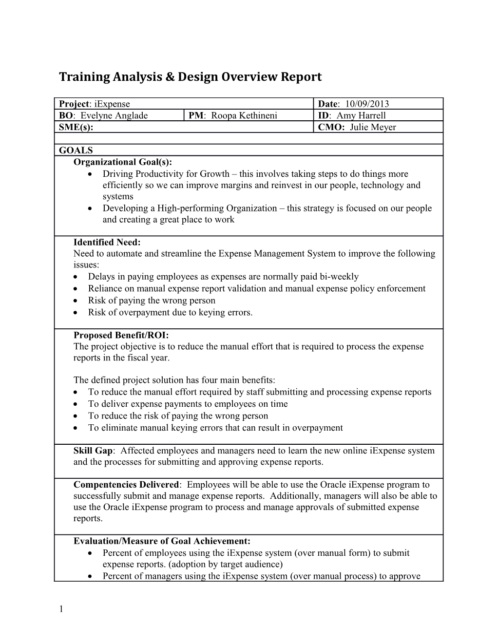 Training Analysis & Design Overview Report