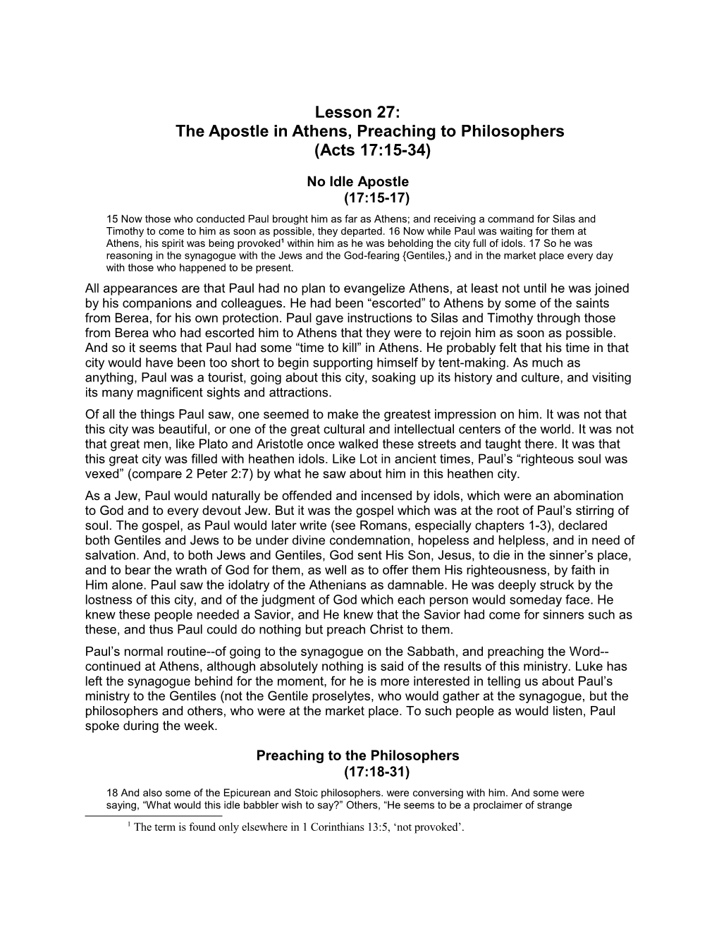 Lesson 27: the Apostle in Athens, Preaching to Philosophers