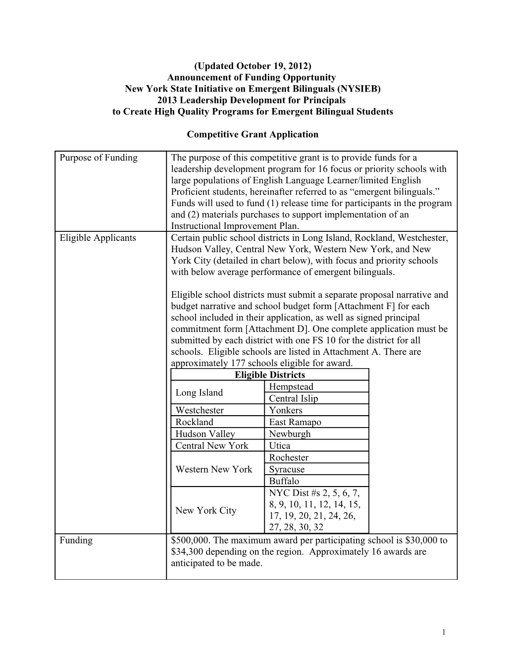 2013 Leadership Development for Principals - Competitive Grant Application