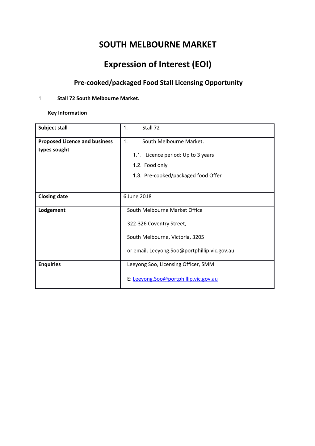 Pre-Cooked/Packaged Food Stall Licensing Opportunity