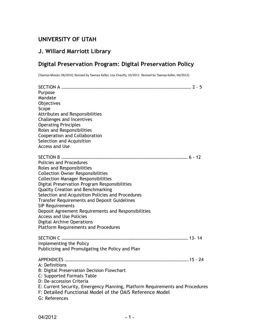 Digital Preservation Program: Digital Preservation Policy