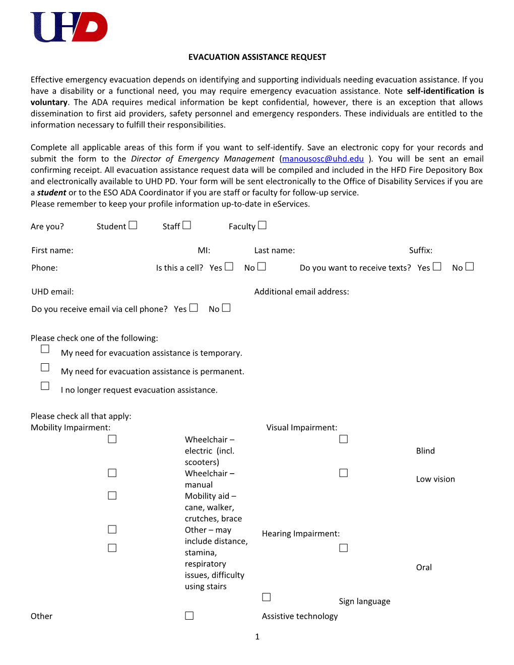 Evacuation Assistance Request