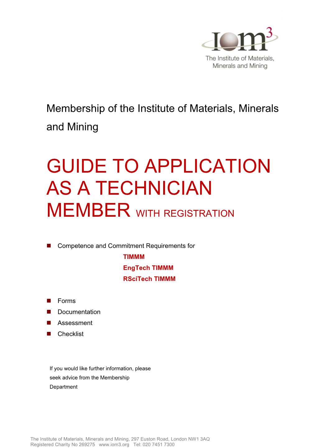 Guide to Application As a Technician Member