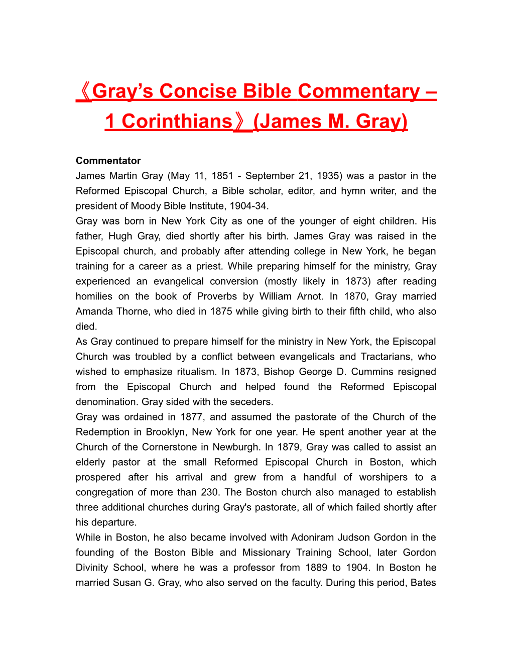 Gray S Concise Bible Commentary 1 Corinthians (James M. Gray)