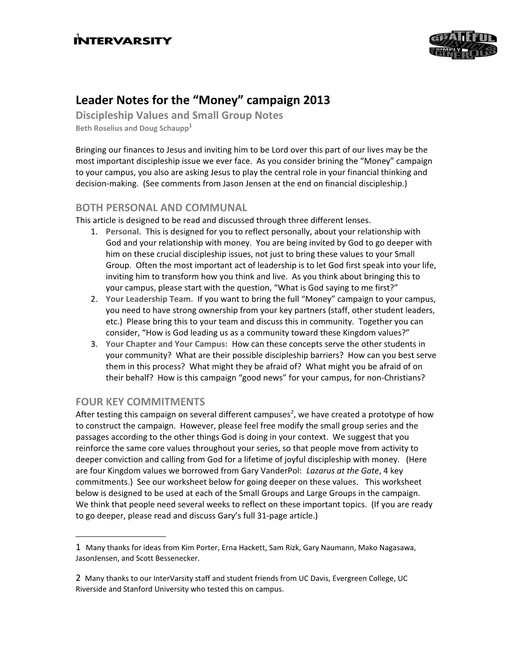 Leader Notes for the Money Campaign 2013