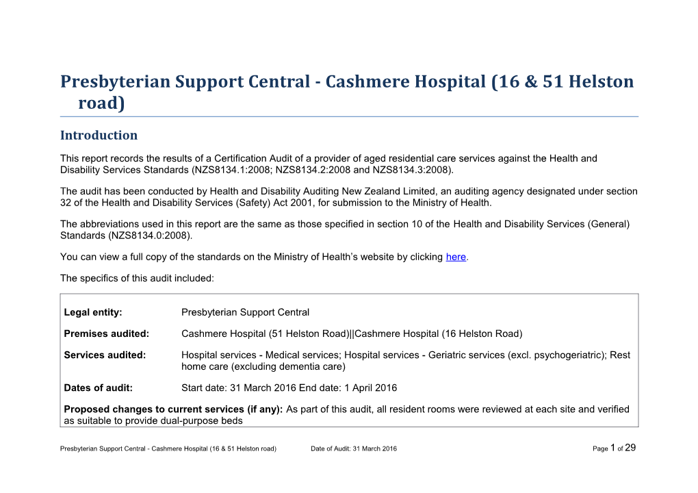 Presbyterian Support Central - Cashmere Hospital (16 & 51 Helston Road)